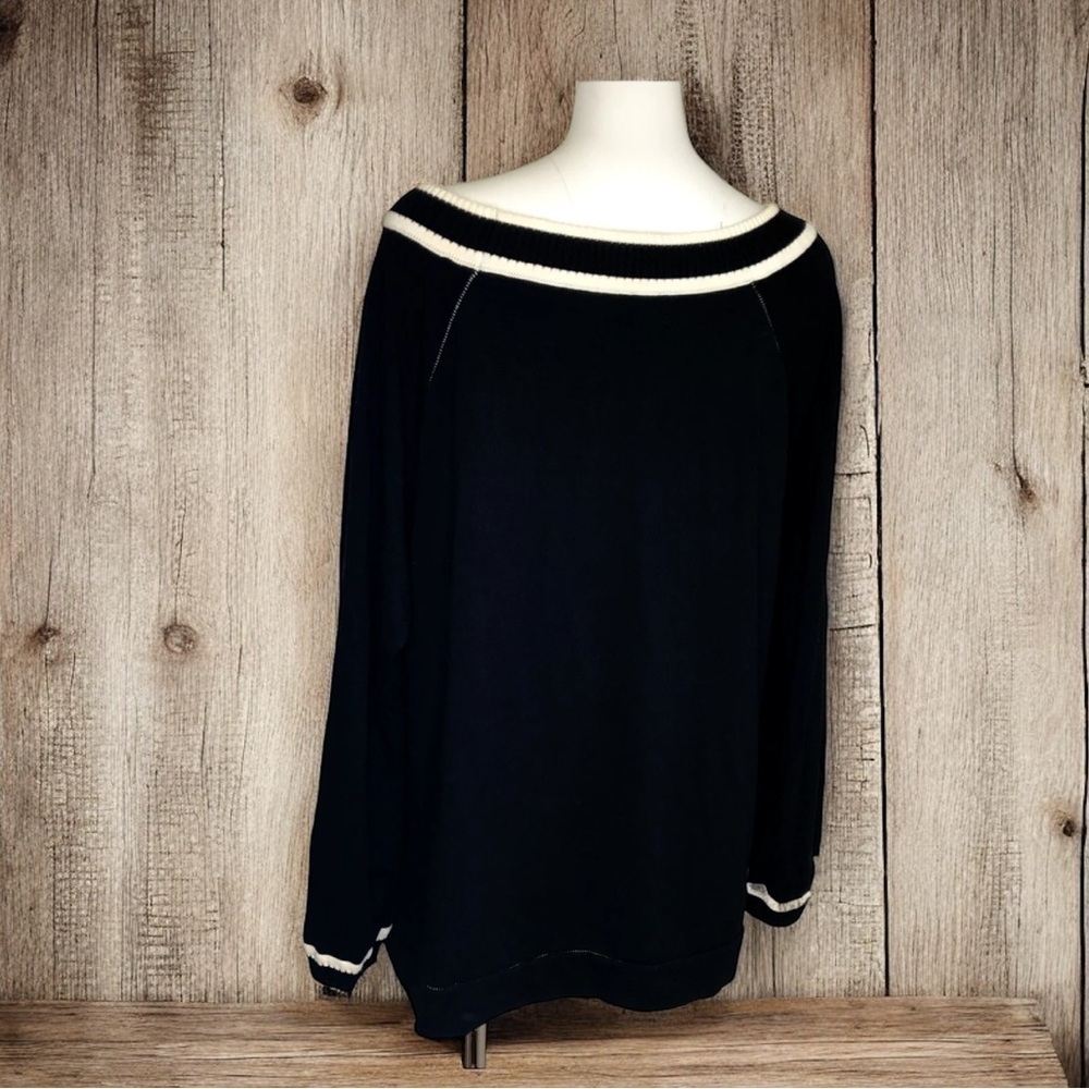 Les Copains Gym Black Knit Sweater Cotton Blend L Gold Embellished Logo Italy - Picture 6 of 11